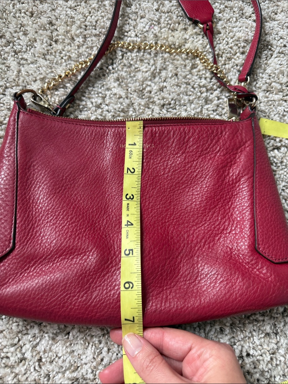 Henri Bendel Berry Red Leather Crossbody Bag with Gold Chain Accent - Picture 6 of 9